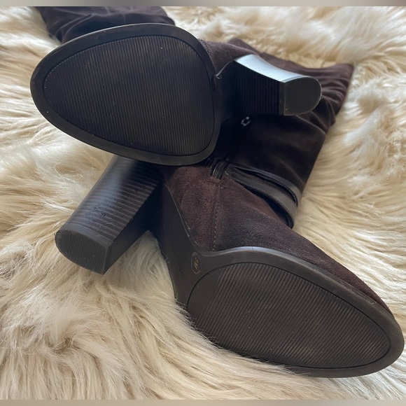 INC International Concepts Jordana Brown Suede Knee High Boots Chunky Heel Sz 5M - Picture 7 of 11